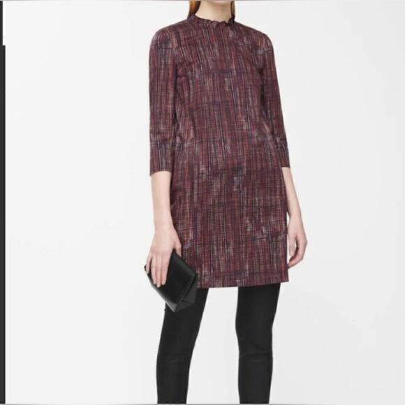 COS Printed Ruffled Collar Tunic Dress - Size 10 - Picture 1 of 10